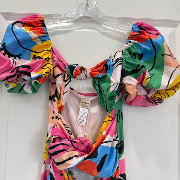 Agua Bendita x Revolve Amber Dress Puff Sleeve Cutout Mini Printed Size M NWT - Picture 4 of 7
